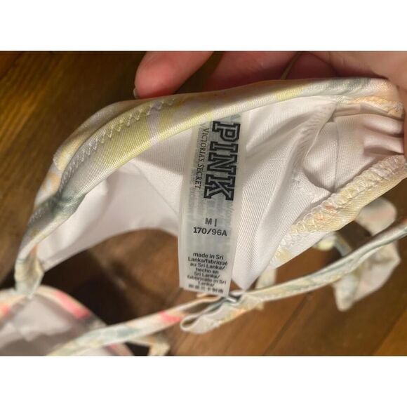 VICTORIA'S SECRET PINK M Bikini Top pastel Floral Ruffle Carmen sleeves romantic - Picture 5 of 6